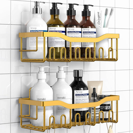 Shower Caddy 2 Pack, Adhesive Organizer for Bathroom Storage, Home Decor & Kitchen, No Drilling, Rustproof Stainless Steel Shelf, Bathroom Decor Sets