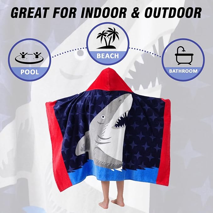 Kids Bath Towels, Kids Towel Girls Boys Hooded Beach,Bathroom,Pool Swim Towels 30 × 50 INCH Large Size Ultra Absorbent Cute Cartoon Animal Full Vitality 100% Cotton Wearable Wrap for Child