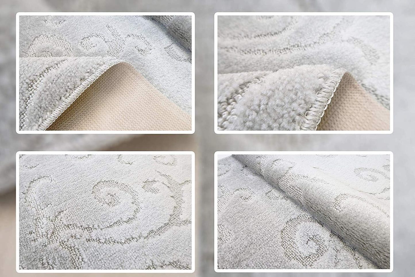 8 Ft Long Non-Slip Washable Carpet Runner Rug with Rubber Backing (26" X 8'), Custom Floor Mat for Kitchen Hallway Stairs Bedroom Bathroom Entry, Scroll Light Silver, Your Choice of Length