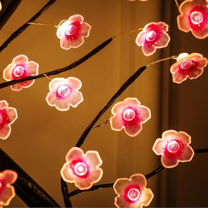 2 Pack Cherry Blossom Tree Lamp, 18inch 36 Led Bonsai Tree Lights, Battery/USB Operated Japanese Decor Night Lights for Bedroom Home Idea, Warm White