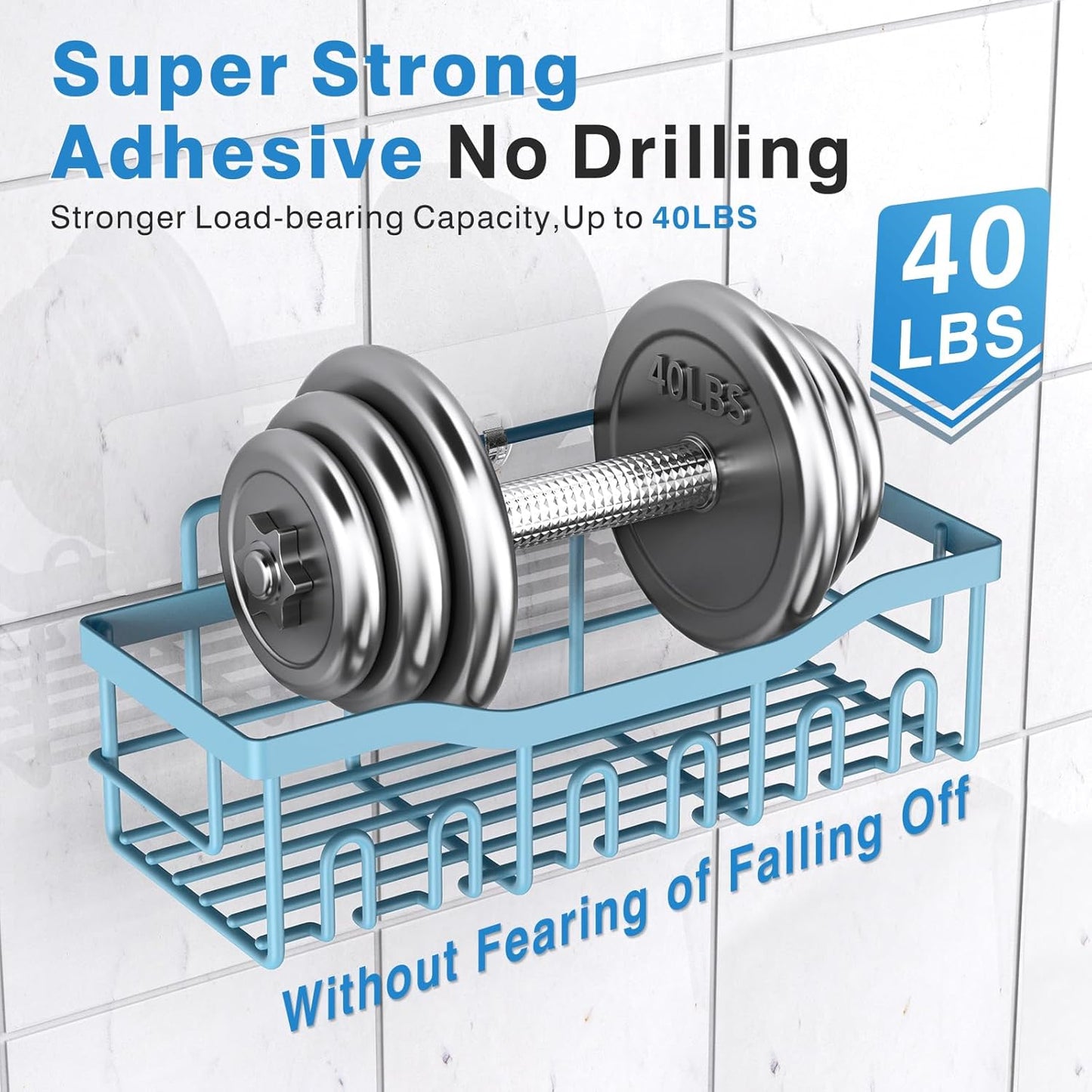 Shower Caddy 2 Pack, Adhesive Shower Organizer for Home Decor & Kitchen Organizers, No Drilling, Rustproof Stainless Steel Bathroom Shelves