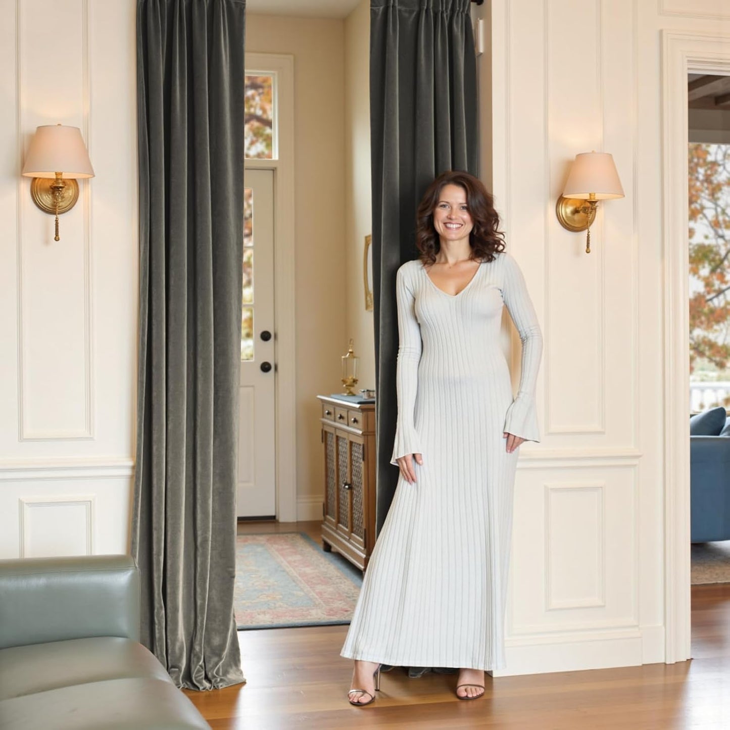 Lazzzy Grey Velvet Curtains 108 Inch Length Thermal Insulated Curtain Drapes for Bedroom Living Room Darkening Rod Pocket 2 Panels, W42 x L108