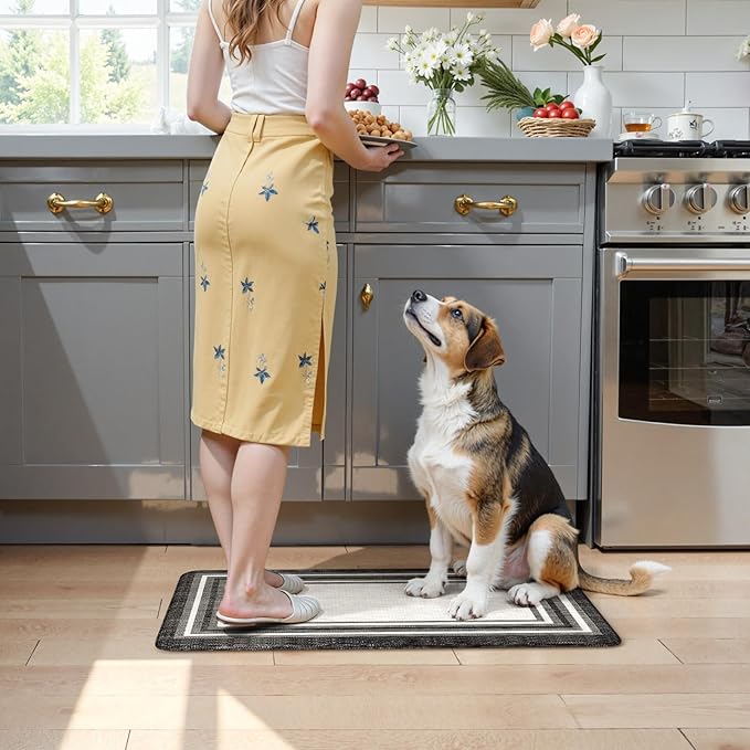 KIMODE Kitchen Rugs Cushioned Anti Fatigue Kitchen Mat Non-Skid Waterproof Kitchen Runner Rug Ergonomic Comfort Foam Standing Mat for Kitchen Decor,Floors,Office,Laundry,Black