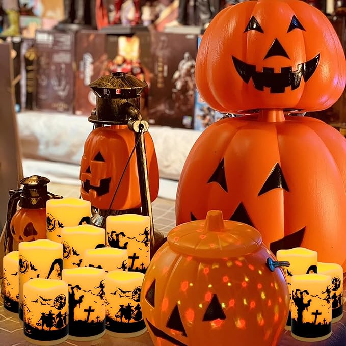 12-Pack Waterproof Flameless LED Candles - Remote Control & Timer, Dimmable Flickering for Halloween Decor Indoor/Outdoor, Haunted House, Party, Graveyard