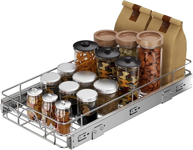 Pull Out Cabinet Organizer, Home Shelf Organization, Heavy-Duty Pull Out Shelves for Cabinets, Slide Out Drawers Organizer for Kitchen, Pantry(11" W*21" D)
