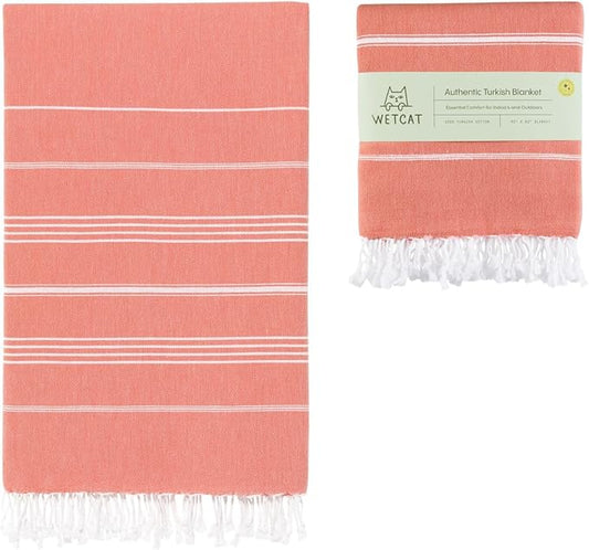 WETCAT Turkish Beach Blanket Sandproof (82"x82") 100% Turkish Cotton, Made in Turkey - Sand Free, Ultra Soft, Extra Large Throw for Picnic – Dark Coral
