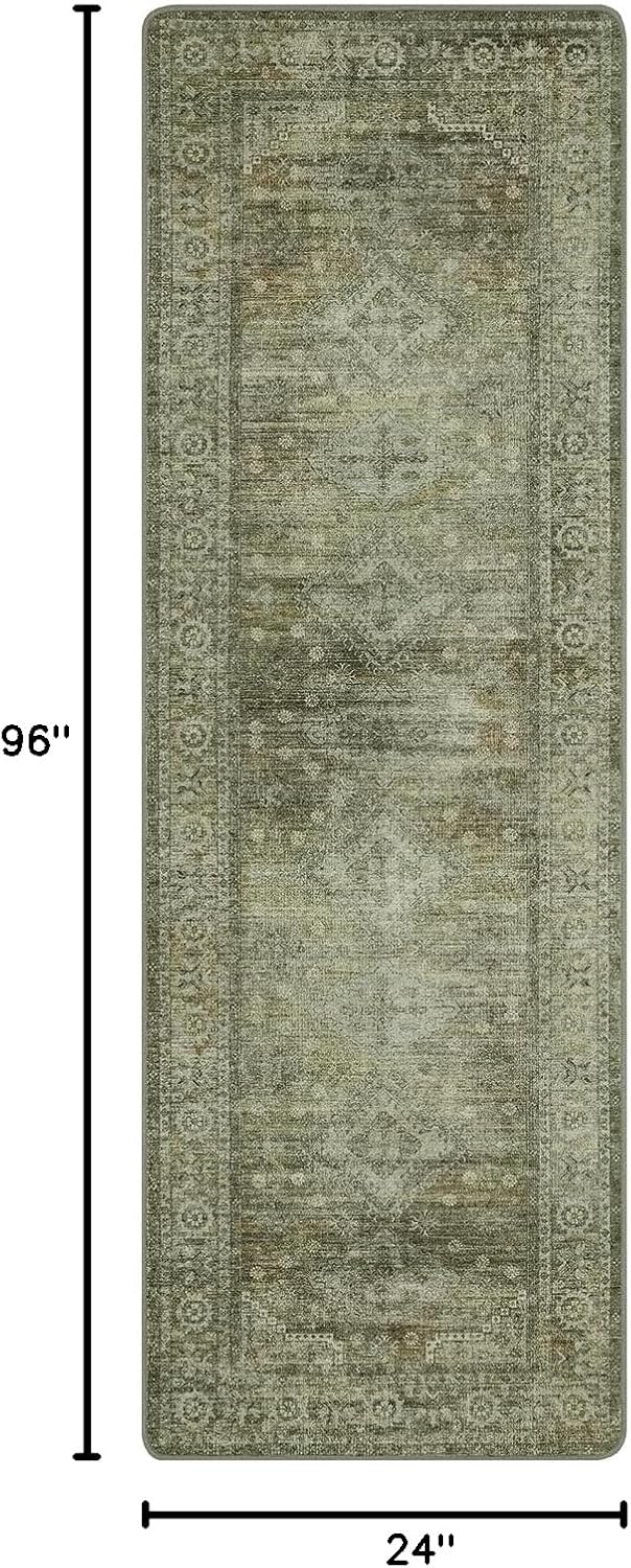 Runner Rug for Hallway Kitchen, 2x8 Machine Washable Runners Rug for Entryway, Soft Modern Boho Throw Rugs, Low Pile Floor Cover with Non Slip Backing, Distressed Light Greyish Sage Green