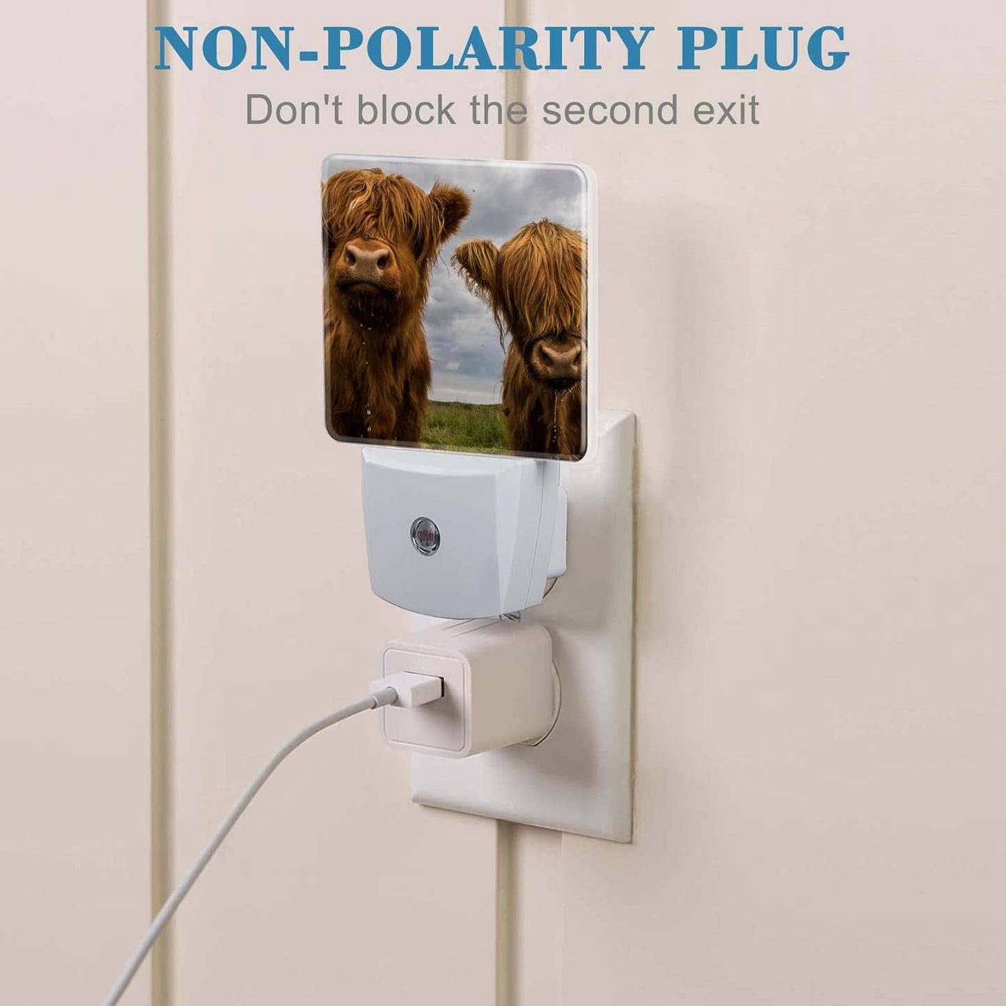 Highland Cows Night Light with Dusk to Dawn Sensor for Kid Girls Boys Women Men Room Decor, Hallway, Kitchen, Bathroom, Nursery, Stairs