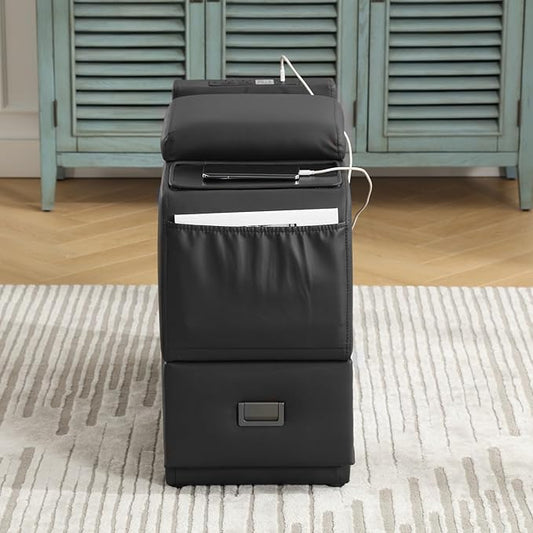 Wall Hugger Power Recliner Chair, Home Theater Seating Electric Recliing Sofa with Massage & Heat, Cup Holder, USB Port, LED Ambient Light, Storage for Living Room (Black, Console Table Only)