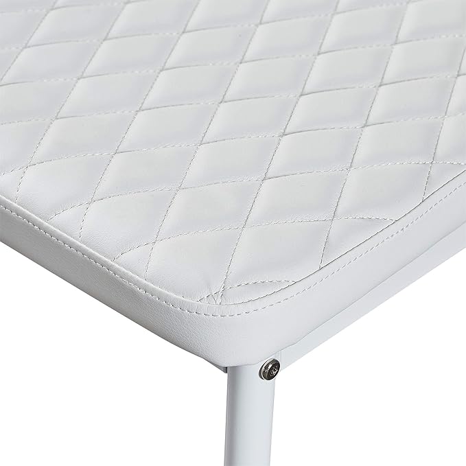 JT Modern Minimalist Dining Chair Fireproof Leather Sprayed Metal Pipe Diamond Grid Pattern Restaurant Home Conference Chair Set of 4 Or 6 (6, White)