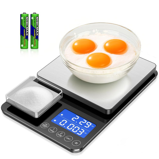 0.001 oz / 33 lb Dual Platform Kitchen Scale, Digital Food Scale with Two Precision Surfaces, LCD Display, 7 Units, Tare & Accumulation Functions – Perfect for Baking, Sourdough, and Cooking