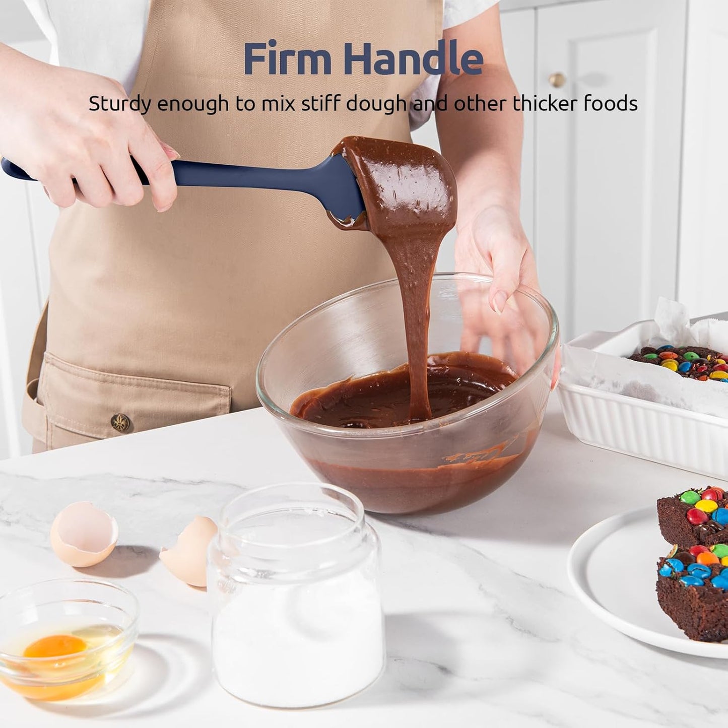 U-Taste Flat Spatula & Spoon Spatula: 11.38in 600ºF Heat Resistant Silicone Bowl Scraper, Flexible Rubber Kitchen Cooking Mixing Utensil with Upgraded Non-Stick Surface (Set of 2, Midnight Blue)