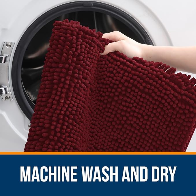 OLANLY Bathroom Rugs 44x24, Extra Soft Absorbent Chenille Bath Rugs, Rubber Backing Quick Dry, Machine Washable Bath Mats for Bathroom Floor, Tub and Shower, Home Decor Accessories, Burgundy