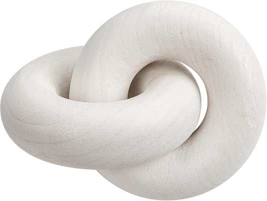 Table Decor Handcrafted Wooden Knot Sculpture Decor – Modern Nordic Style Decorative Accent for Home, Office, Shelf, and Console Table – Pure White Finish, 7"x4.7"