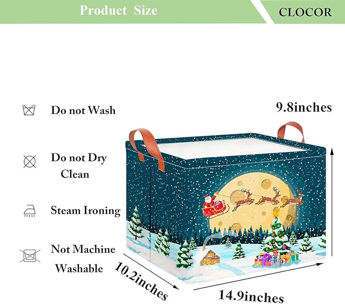 CLOCOR Rectangular Storage Basket Empty,Gift Basket,Waterproof Storage Bin with Handles,Room Decor(Sled Christmas)