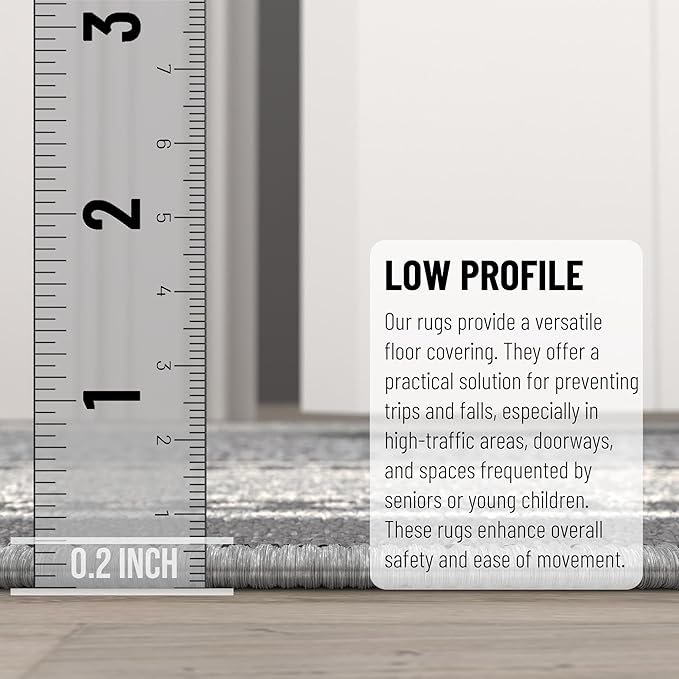 Ottomanson Hallway Runner Rug 1'10" x 7' Non Slip Border Area Rugs Easy to Clean Laundry Rug Runner Durable & Pet Friendly Floor Carpet Runners for Hallways Entryway Living Room Kitchen, Light Gray