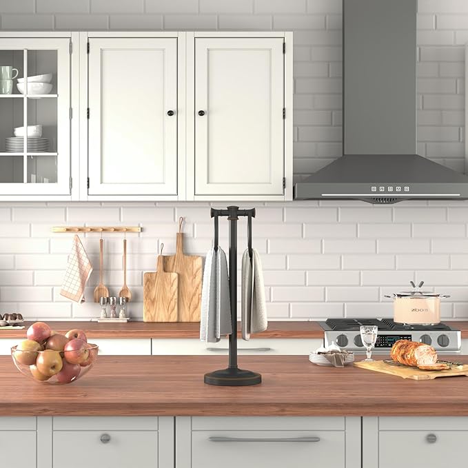 Hoimpro 17 Inch Oil Rubbed Bronze Stainless Steel Free Standing Towel Rack Bar, Double Stand Towel Ring Hand Towel Holder Hanger, Towel Hardware for Bathroom Vanity Kitchen Countertops