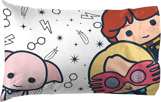 Jay Franco Kids Sheet Set with Fitted, Flat Sheets & Pillow Cover - Ultra-Soft Bedding with Pillowcase for Room Decor, White - Harry Potter, 3 Piece Twin