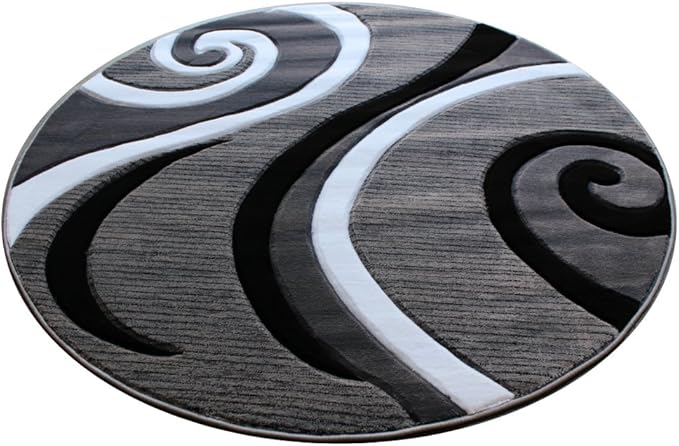 Masada Rugs, Sophia Collection Hand Carved Area Rug Modern Contemporary Grey White Black (8 Feet X 8 Feet) Round
