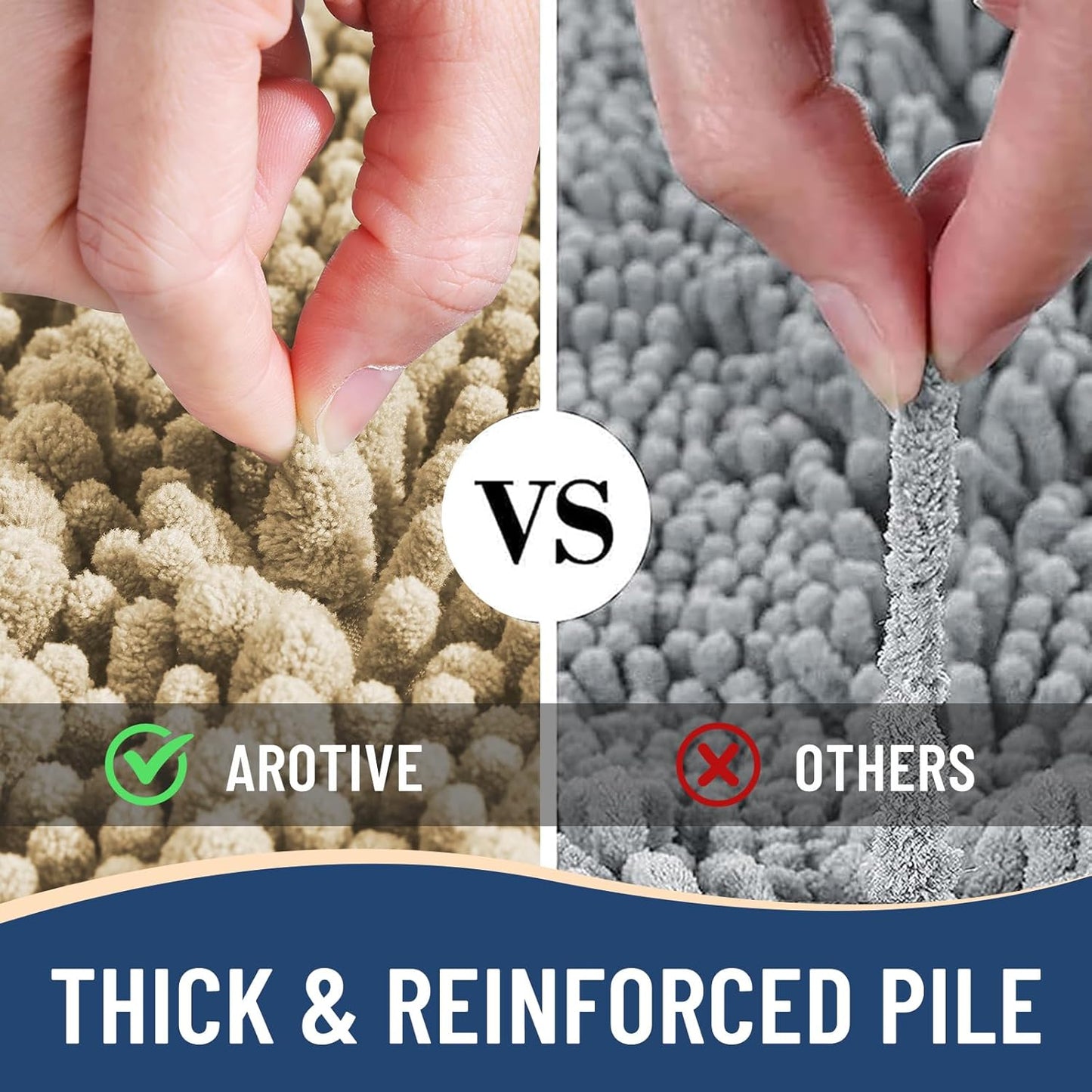 Arotive Luxury Chenille Bathroom Rug Mat, Extra Soft Thick Absorbent Shaggy Bath Rugs, Non-Slip Machine Wash Dry, Plush Bath Mats for Bathroom, Shower and Tub, 30x20, Beige