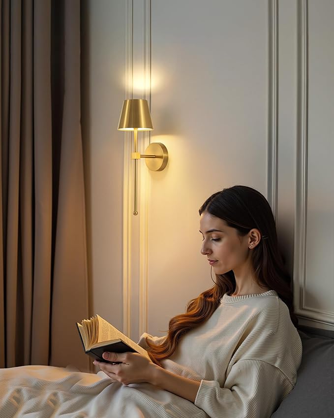 KDG Wireless Wall Sconces Set of 2, Small Cordless 5200mAh Rechargeable Battery LED Wall Lamps, Stepless Dimming Lightings for Wall Painting, Living Room, Bedroom, Hallway, Gifts, Night Light (Gold)