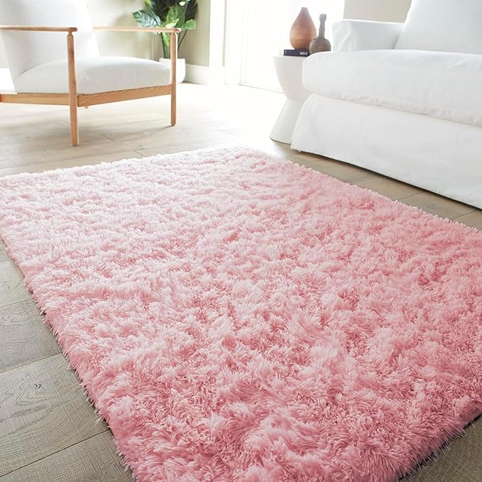 Ophanie Upgrade 4x6 Light Pink Rugs for Bedroom Girls, Fluffy Shaggy Soft Cute Area Rug, Non-Slip Indoor Floor Carpet for Living Room, Kids Baby Teen Dorm Home Decor Aesthetic, Nursery