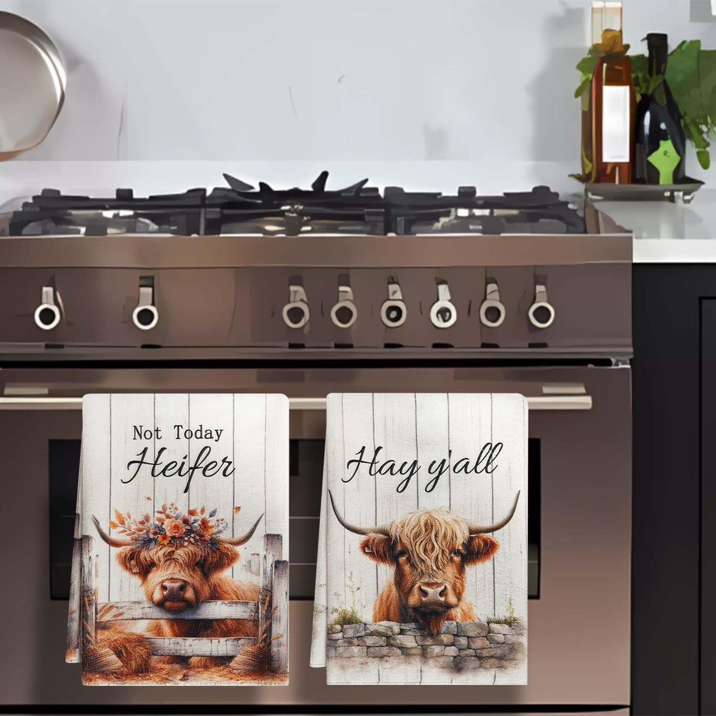 Fall Kitchen Towels Highland Cattle Kitchen Hand Towel Farmhouse Kitchen Towels Farm House Kitchen Decorations Farm Kitchen Decor 2 Pcs of 18×26 Inch
