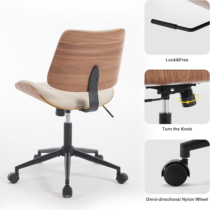 BV Home Office Chair No Arms with Wheels, Armless Small Desk Chair,Task Computer Office Desk Chair for Casual Office Small Space,Study Room,Reading Room(Beige)