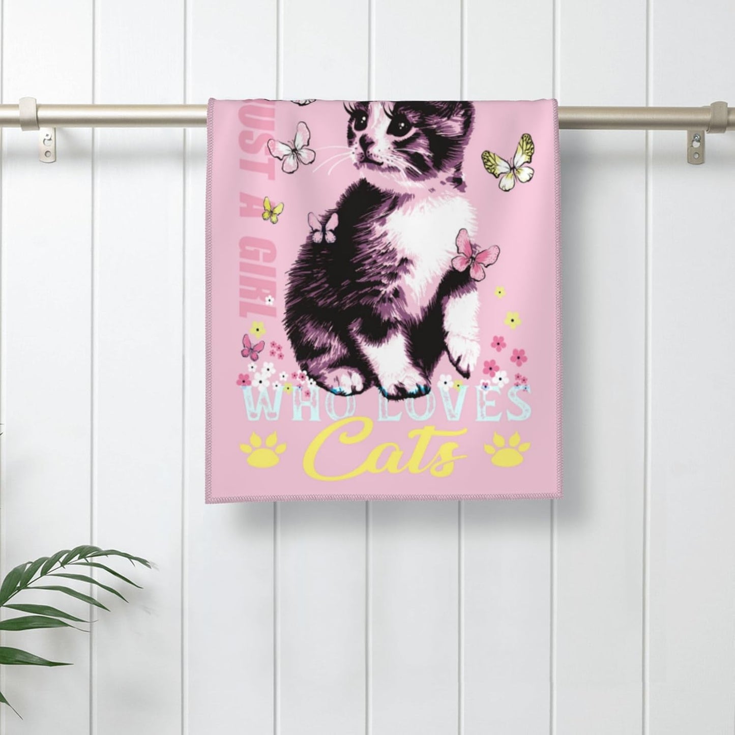 Cute Cat Decorative Bath Hand Towels Set of 2 Soft Absorbent Pink Bathroom Decorative Towels for Bathroom Farmhouse Beach Hotel Spa Gym Yoga Swim 14"x28"