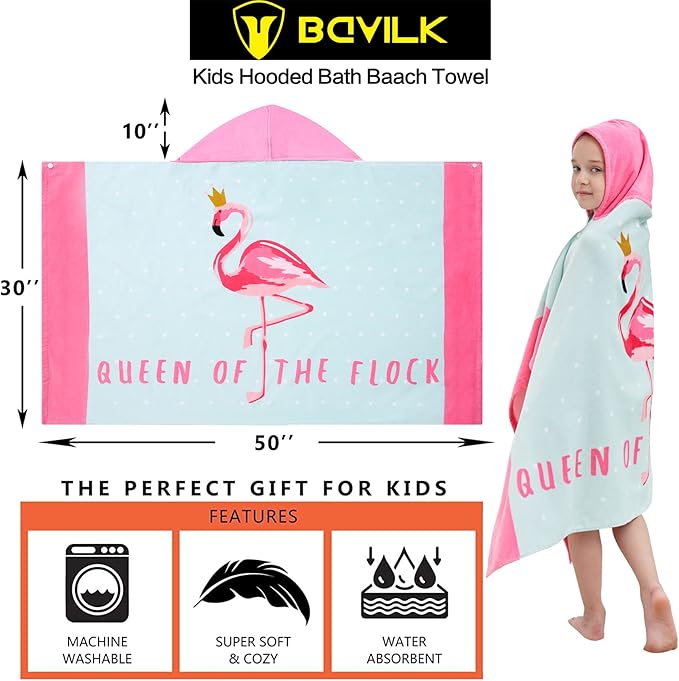 Kids Bath Towels, Kids Towel Girls Boys Hooded Beach,Bathroom,Pool Swim Towels 30 × 50 INCH Large Size Ultra Absorbent Cute Cartoon Animal Full Vitality 100% Cotton Wearable Wrap for Child