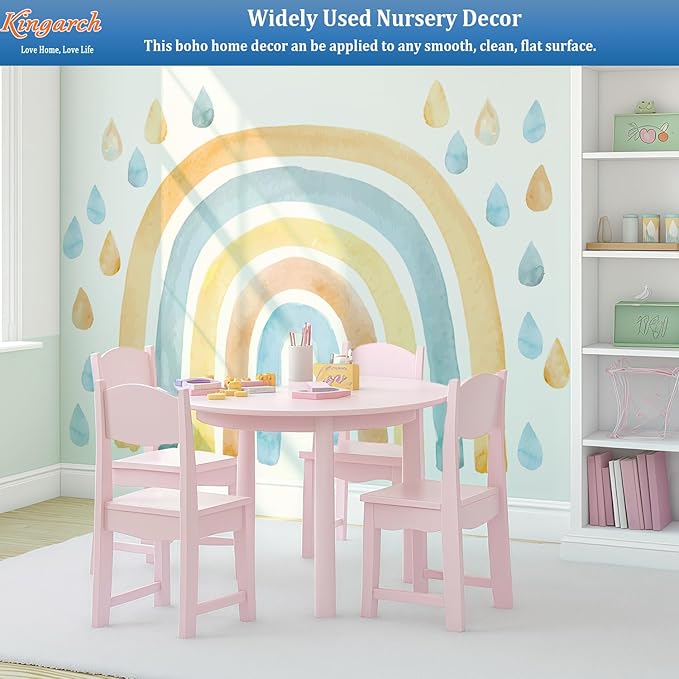 Large Watercolor Rainbow Wall Decals, Raindrops Peel and Stick Fabric Nursery Wall Decor, Removable Home Room Wall Decor Murals Stickers for Kids Girls Toddler Bedroom Living Room Playroom