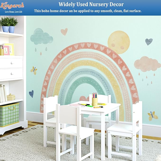 Large Watercolor Rainbow Wall Decals, Boho Sun Clouds Peel and Stick Fabric Nursery Wall Decor, Home Room Wall Decor Murals Stickers for Kids Girls Toddler Bedroom Living Room Playroom