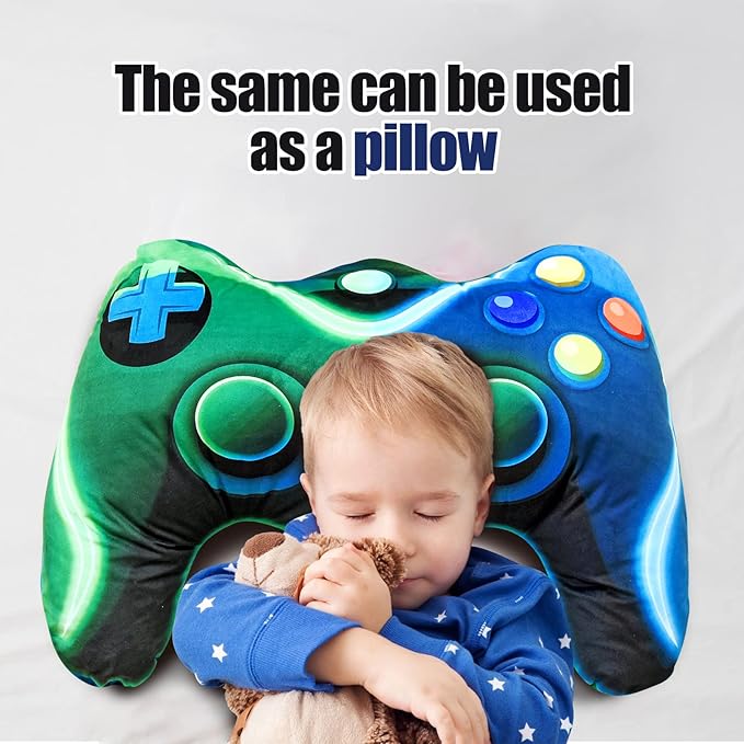 Meeting Story Game Controller Shaped Plush Throw Pillow Cushion for Boys and Girls Gamer Room Decoration for Sofa Couch/Computer Chair/Bed Gifts for Teen Boys Gaming Toy Pillow (Blue Green, Large)