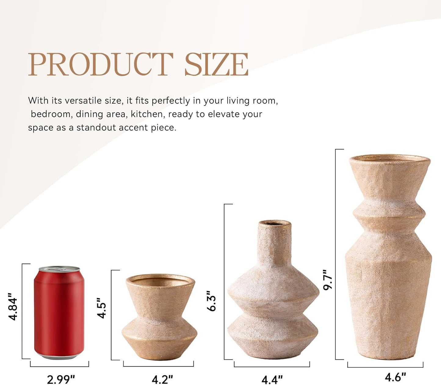 Ceramic Vase Home Table Decor - Gold Flower Vase Set of 3 Living Room Kitchen Decorations Farmhouse Modern Rustic Vases Decorative Centerpiece for Shelf Bedroom Office Bathroom Dining Coffee Desk