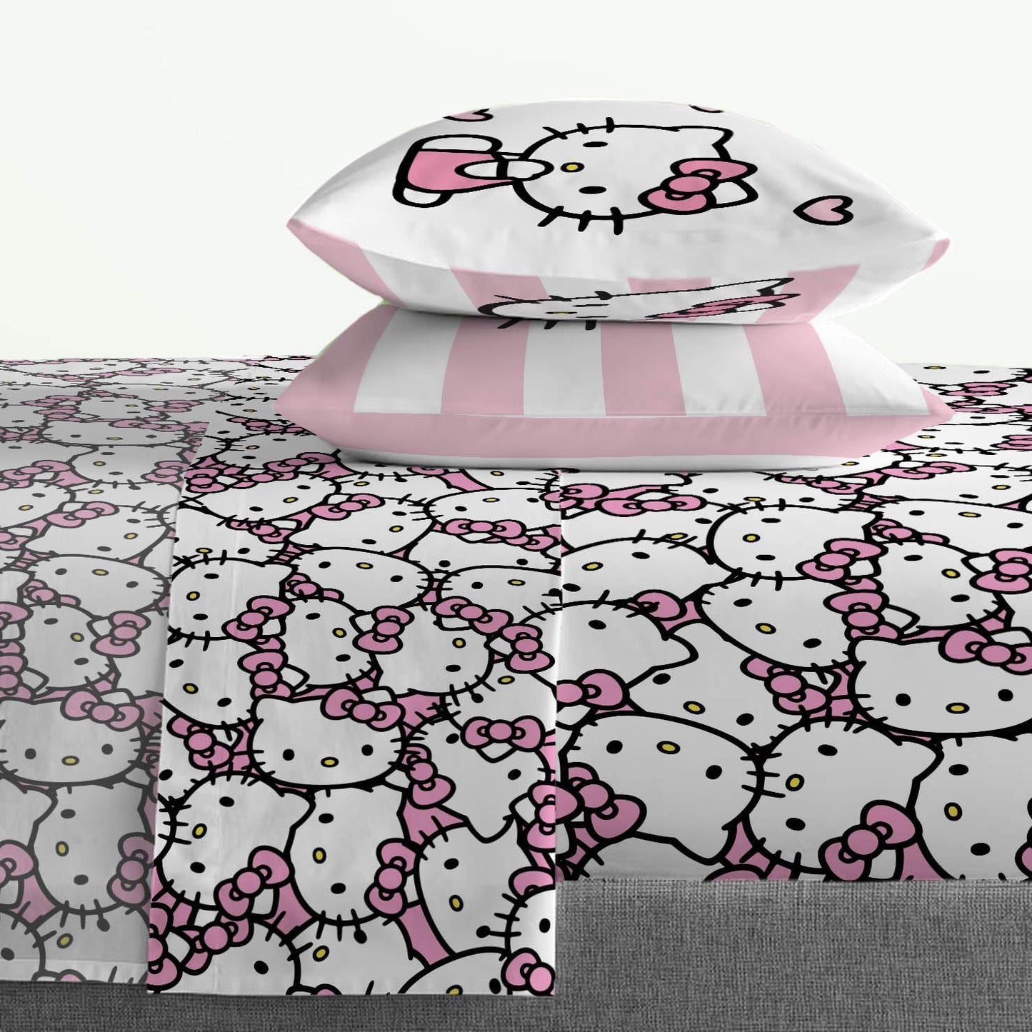 Jay Franco Sheet Set with Fitted, Flat Sheets & Pillow Cover - Ultra-Soft Bedding with Pillowcase for Room Decor, Multi - Hello Kitty, 4 Piece Full
