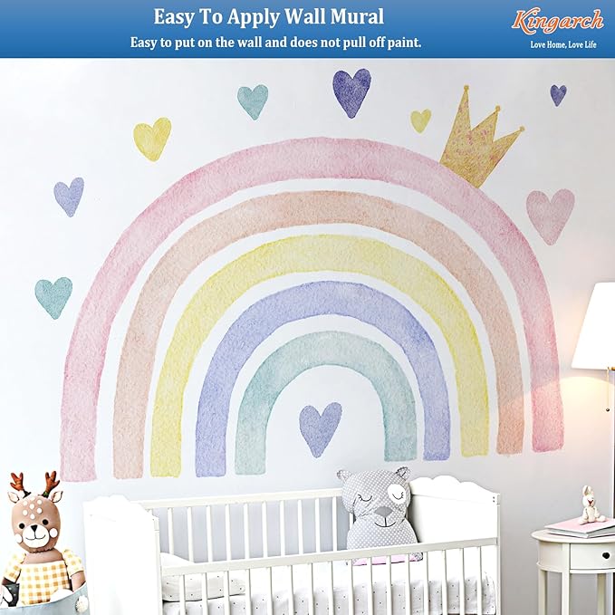 Large Watercolor Rainbow Wall Decals, Boho Queen Peel and Stick Fabric Nursery Wall Decor, Removable Home Room Wall Decor Murals Stickers for Kids Girls Toddler Bedroom Living Room Playroom