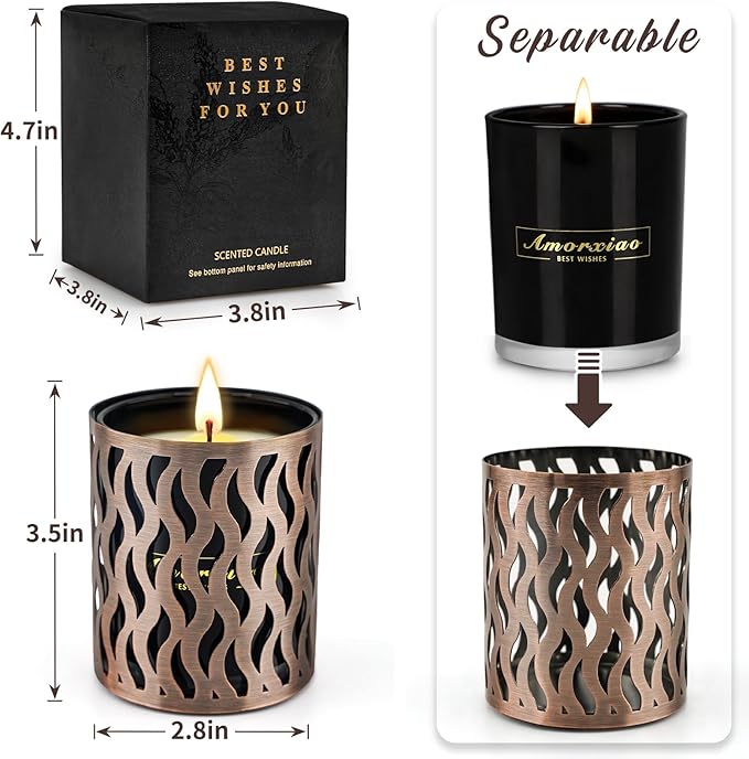 6 Pack Candles for Home Scented with Bronze Black Candles Holder, 33.6 oz Soy Wax, 240 Hours Long Lasting Aromatherapy Candles, Birthday Gifts for Men