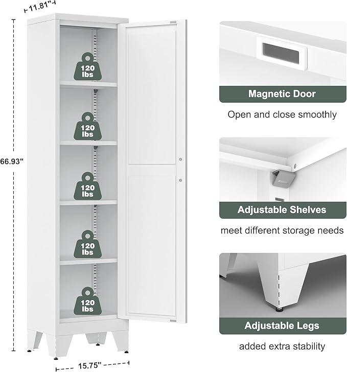 67''Farmhouse Metal Storage Cabinet with Barn Doors,Steel File Cabinet for Home Office,Kitchen Pantry 4 Adjustable Shelves,Freestanding Cupboard for Kitchen,HomeOffice(White)
