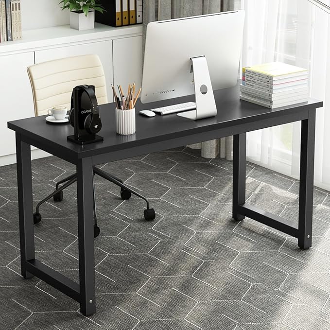 Tribesigns Computer Desk, 55 inch Large Office Desk Computer Table Study Writing Desk for Home Office, Black + Black Leg
