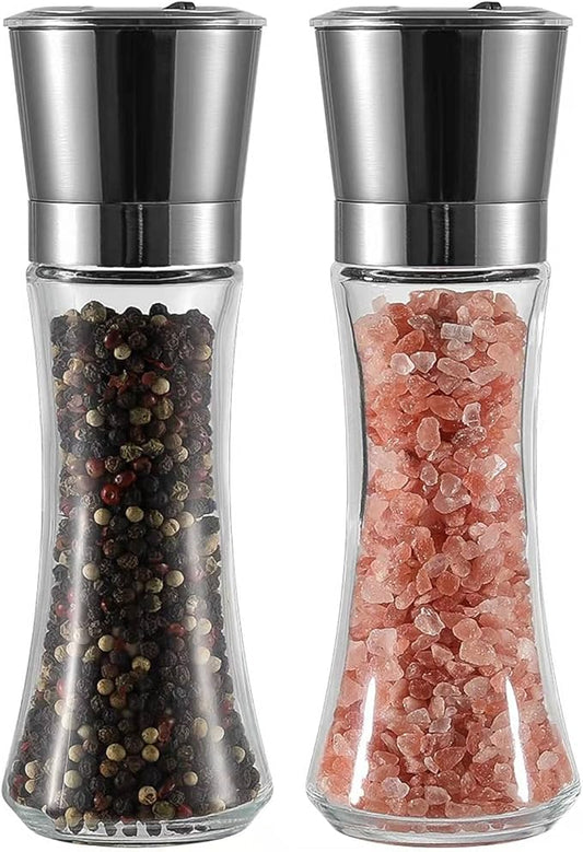 VEVOK CHEF Salt and Pepper Grinder Set Stainless Steel Black Salt and Pepper Mill with Adjustable Coarseness Salt Shaker Set Spice Grinder Black Pepper Grinder Refillable Home Kitchen