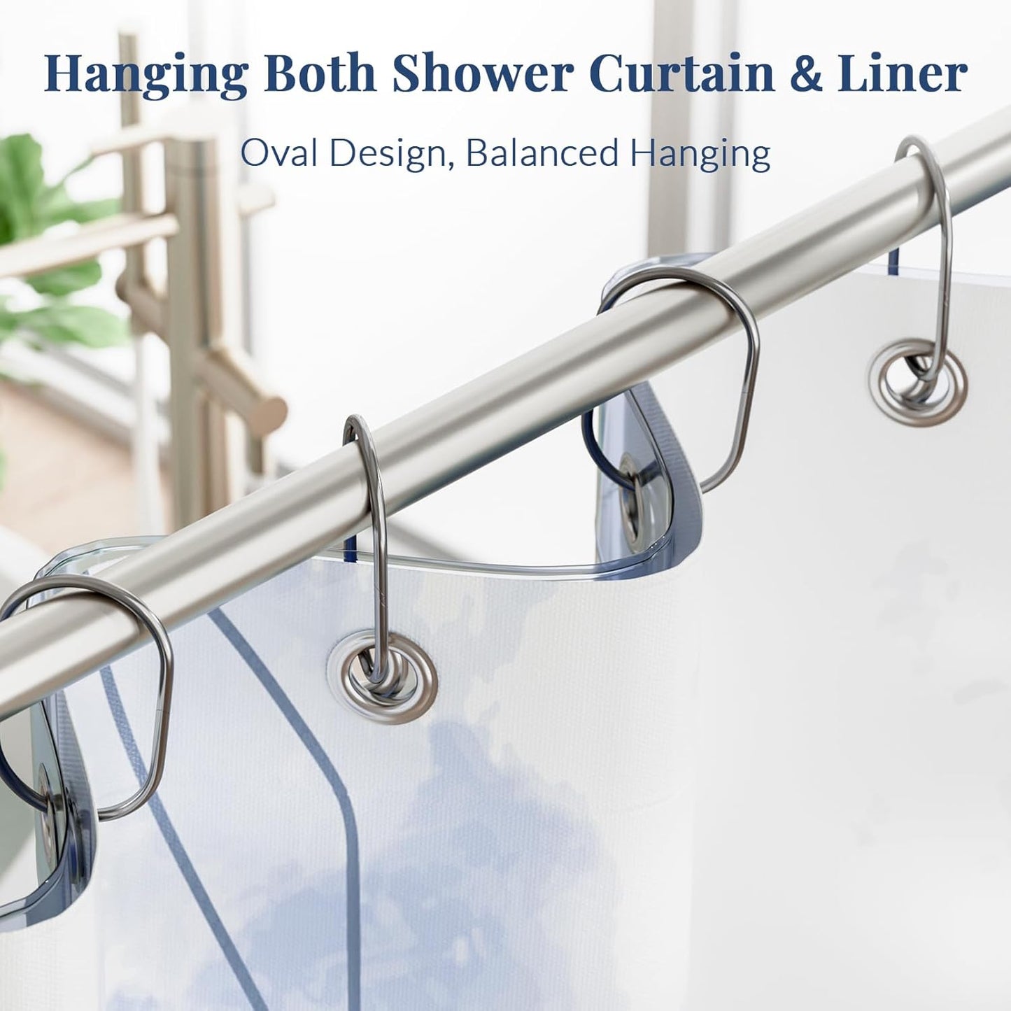 Chrome Shower Curtain Rings - 12 Pcs Anti-Drop, Rust Proof Metal Shower Hooks for Curtain Rod