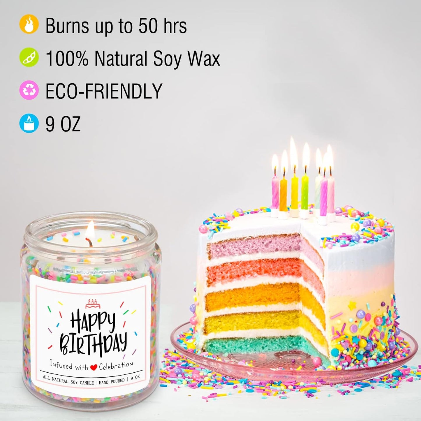 Homsolver Happy Birthday Gifts for Women Men, Vanilla Cream Scent with Sprinkles Candy Birthday Candles, Unique Best Friend Idea Gifts for her, Handmade Candle Decor