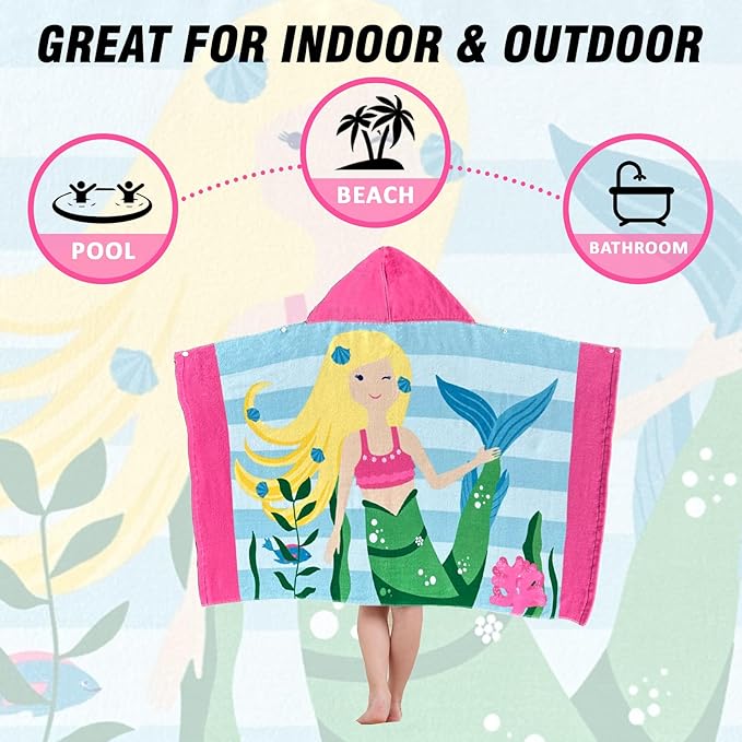 Kids Bath Towels, Kids Towel Girls Boys Hooded Beach,Bathroom,Pool Swim Towels 30 × 50 INCH Large Size Ultra Absorbent Cute Cartoon Animal Full Vitality 100% Cotton Wearable Wrap for Child