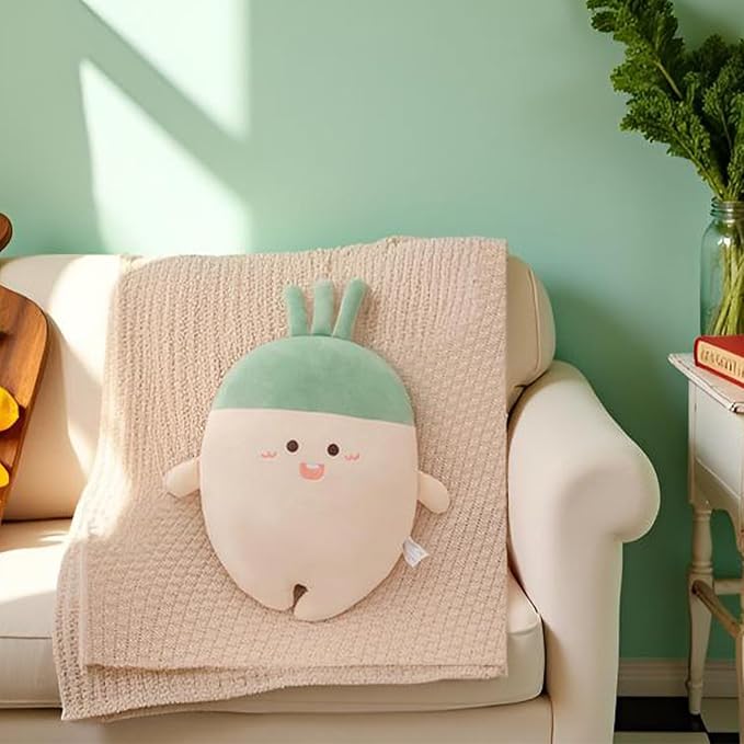 White Radish Throw Pillows Decorative Cute Soft Vegetable Hugging Pillow Stuffed Food Soft Plush Cushion Décor for Birthdays Gifts Home Decor (White)