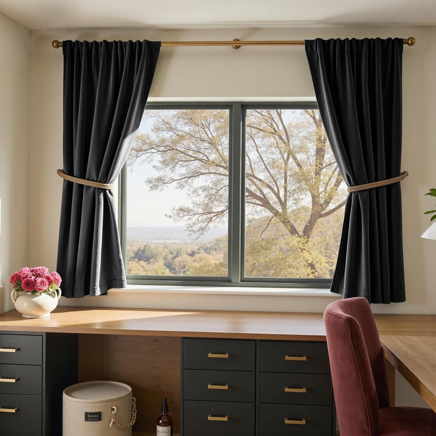 Lazzzy Velvet Curtains Black Halloween Home Decor Thermal Insulated Drapes for Bedroom Living Room Blackout Window Treatments Luxury Rod Pocket 63 Inches Long 2 Panels