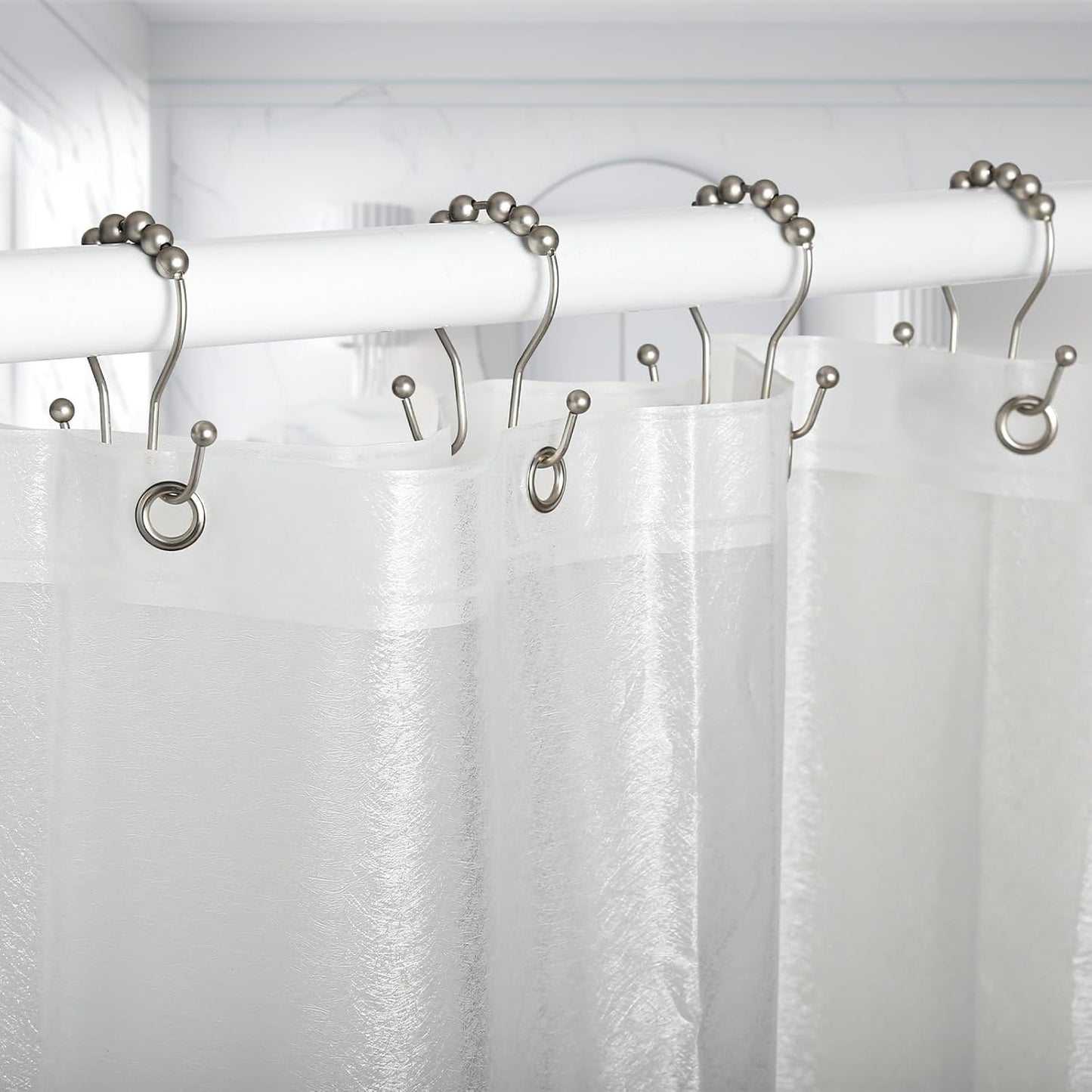 Goowin Shower Curtain Hooks, 12 Pcs Shower Curtain Rings, Stainless Steel Shower Curtain Hooks Rings Rust Proof, Smooth Sliding Anti-Drop Double Shower Hooks for Shower Curtain, Rods (Matte Nickel)