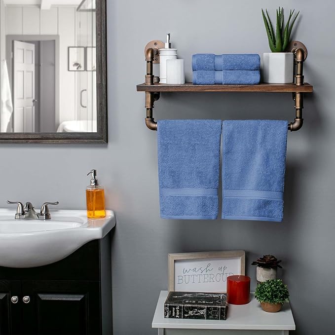 Superior Egyptian Cotton Pile Hand Towel Set of 4, Ultra Soft Luxury Towels, Thick Plush Essentials, Absorbent Heavyweight, Guest Bath, Hotel, Spa, Home Bathroom, Shower Basics, Denim Blue