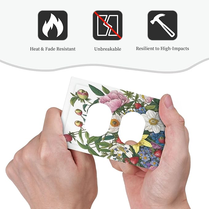 Spring Watercolor Flower Plant Strawberry Peony Floral Outlet Covers 1 Gang Duplex Electrical Receptacle Faceplate Light Switch Cover Wall Plate Decorative Switch Plates for Bedroom living Room Decor