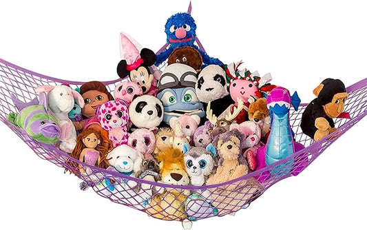 Lilly's Love Stuffed Animal Hammock | Corner Hanging Organizer, Toy Storage, Stuffed Animal Storage Net | Made From Quality Fishing Net, Holds 12lbs | 67"x47"x47" (Party Purple)