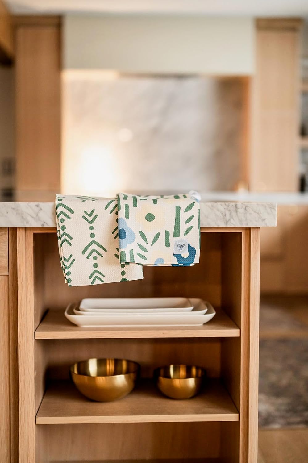 2 Pack Double Sided || Not Your Ordinary Kitchen Towels || Dish Towels ||Quick Dry || Waffle Weave Microfiber || Highly Absorbent || Hanging Hook (Blue Green Arrow)